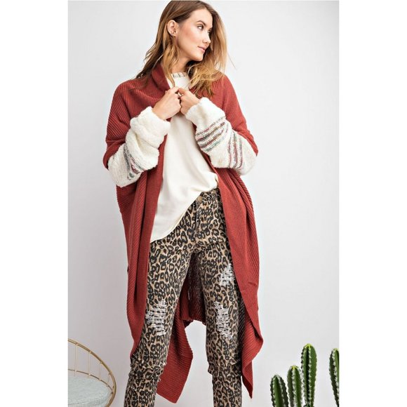 Raspberry Long Line Soft and Cozy Cardigan - Picture 2 of 4